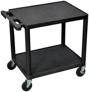 Luxor 26"H Mobile Multipurpose Plastic Storage Utility AV Cart with 2 Shelves - Black