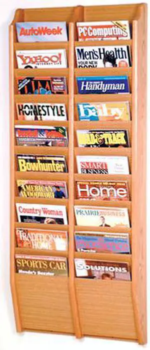 Wooden Mallet Cascade 20 Pocket Magazine Display Rack Light Oak