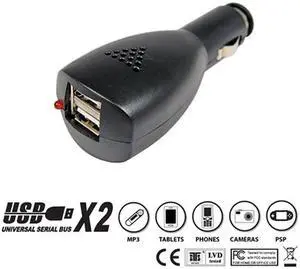 Cable Wholesale 2 Port USB Car Charger, Black, 2.1 Amp Output Powers Tablets, Cellphones, MP3 Players and More