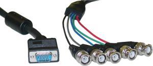 Cable Wholesale SVGA (HD15 Male) to BNC (5 Male) Monitor Breakout Cable, Black, Double Shielded, 1 foot