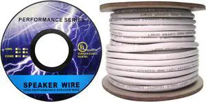 Speaker Cable, White, Pure Copper, CM / Inwall rated, 16 / 2 (16 AWG 2 Conductor), 65 Strand / 0.16mm, Spool, 50 foot