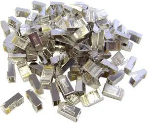 Cable Wholesale Shielded Cat 6 RJ45 Crimp Connectors for Solid and Stranded Cable, STP, 8P8C, 100 Pieces