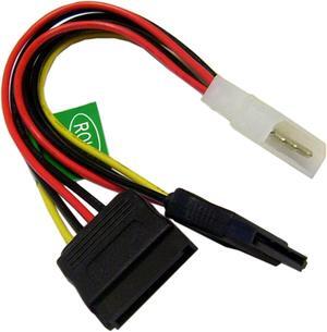 Cable Wholesale Molex To SATA Power Y Cable, 4 Pin Molex Male To Dual Serial ATA Female, 6 Inch