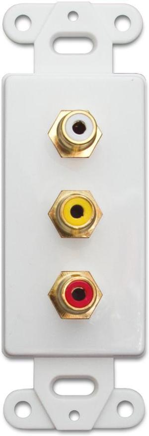 Decora Wall Plate Insert, White, 3 RCA Couplers (Red / White / Yellow), RCA Female