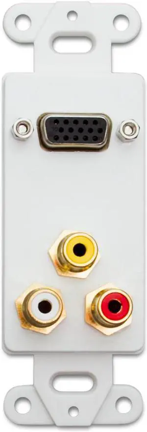 Decora Wall Plate Insert, White, 1 VGA Coupler and 3 RCA Couplers (Red / White / Yellow), HD15 Female and RCA Female