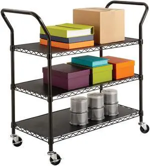 Safco Wire Utility Cart Three-Shelf 43-3/4w x 19-1/4d x 40-1/2h Black 5338BL