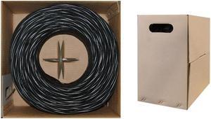 Bulk Shielded Cat6 Black Ethernet Cable, STP (Shielded Twisted Pair), Solid, Spool, 1000 foot