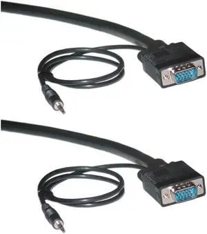 Plenum VGA Cable w/ Audio, Black, HD15 Male + 3.5mm Male, Coaxial Construction, Shielded, 35 foot