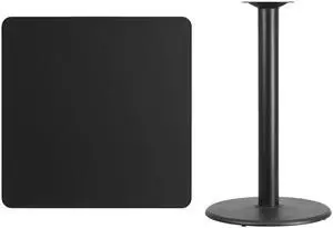 36'' Square Black Laminate Table Top with 24'' Round Bar Height Table Base