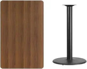30'' x 48'' Rectangular Walnut Laminate Table Top with 24'' Round Bar Height Table Base