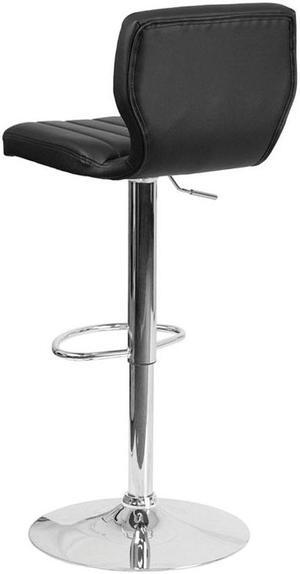 Contemporary Black Vinyl Adjustable Height Barstool with Vertical Stitch Back and Chrome Base