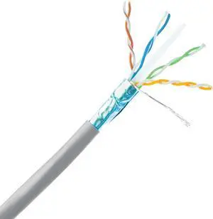 Plenum Cat6 Bulk Cable, Gray, Solid, Shielded, CMP, 23 AWG, Spool, 1000 foot