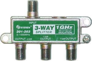 F-pin Coaxial Splitter, 3 Way, 1 GHz 90 dB