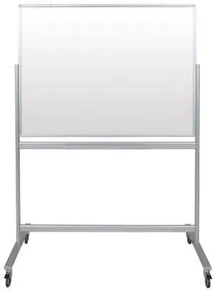Luxor Mobile Magnetic Glass Dry Erase Board - 48" x 36" - White Surface, Silver Aluminum Frame  MMGB4836