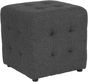Avendale Tufted Upholstered Ottoman Pouf in Dark Gray Fabric