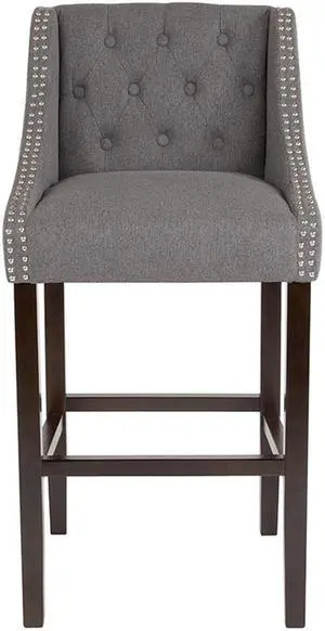 Carmel Series 30" High Transitional Tufted Walnut Barstool with Accent Nail Trim in Dark Gray Fabric