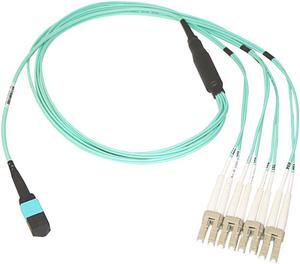 Plenum Fiber Optic Cable, 40 Gigabit Ethernet QSFP 40GBase-SR4 to MTP(MPO)/LC (4 Duplex LC) 24" Breakout Cable, OM3, 50/125, 1 meter