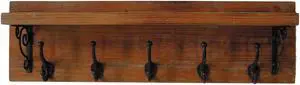 Victoria Wooden Wall Shelf with Metal Hooks - Natural