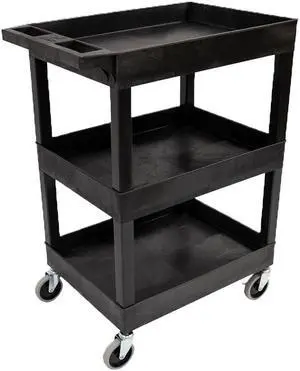 Luxor 24" x 18" Multipurpose 3 Shelf Utility Tub Cart with 4 Swivel Casters - Plastic, Black