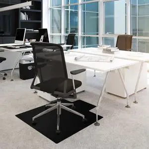 Floortex Advantagemat Black Vinyl Lipped Black PVC Chair Mat for Carpets - 45" x 53"