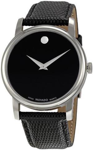 Movado Museum Black Dial Black Leather Strap Men's Watch 2100002