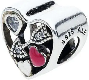 PANDORA Struck By Love - Magenta Enamel & Clear CZ Charm - 792039CZ PANDORA Struck By Love - Magenta Enamel & Clear CZ Charm - 792039CZ
