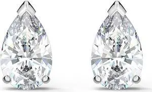 Swarovski Attract Pear Stud Pierced Earrings - White - Rhodium Plated