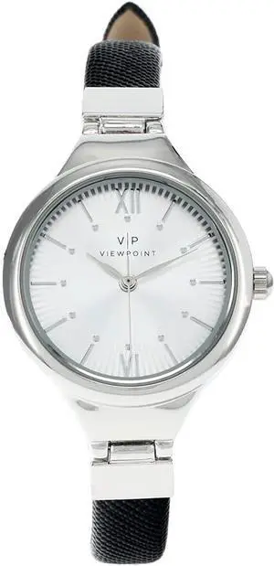 Timex Viewpoint Silver-Tone Black Leather Ladies Watch