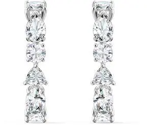 Swarovski Tennis Deluxe Mixed Pierced Earrings - White - Rhodium Plated