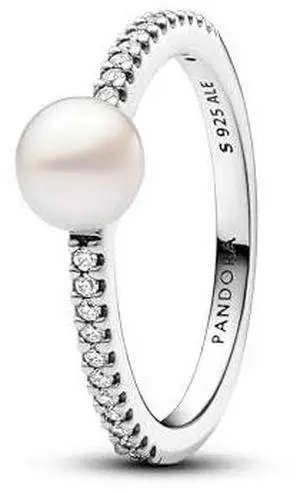 Pandora Treated Freshwater Cultured Pearl & Pave Ring Pandora Treated Freshwater Cultured Pearl & Pave Ring