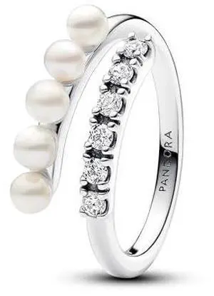 Pandora Treated Freshwater Cultured Pearls & Pave Open Ring