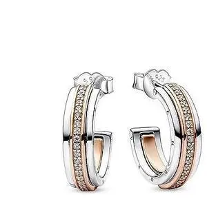 Pandora Signature Two tone Logo & Pave Hoop Earrings
