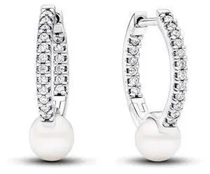 Pandora Treated Freshwater Cultured Pearl & Pave Hoop Earrings