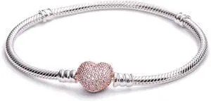 PANDORA Rose Pave Heart Clasp Sterling Silver Bracelet -