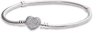 PANDORA Moments Silver Bracelet with Pave Heart Clasp -