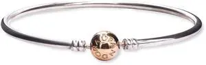 PANDORA Silver Bangle Charm Bracelet With 14K Gold Clasp