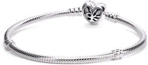 Pandora Moments Family Tree Heart Clasp Snake Chain Bracelet - 17
