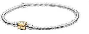 Pandora Moments 14k Gold Two-tone Barrel Clasp Snake Chain Bracelet