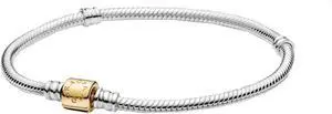 Pandora Moments 14k Gold Two-tone Barrel Clasp Snake Chain Bracelet