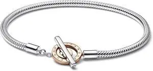 Pandora Signature Two-tone Logo T-Bar Snake Chain Bracelet