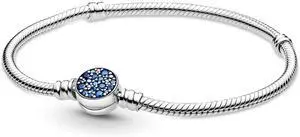Pandora Moments Sparkling Blue Disc Clasp Snake Chain Bracelet