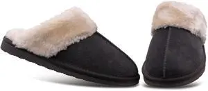 Minnetonka Womens Chesney Fur Lined Slippers - Charcoal - Size 6