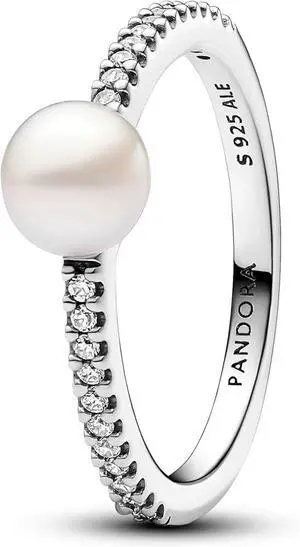 Pandora Treated Freshwater Cultured Pearl & Pave Ring Pandora Treated Freshwater Cultured Pearl & Pave Ring