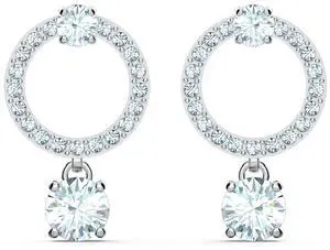 Swarovski Attract Circle Pierced Earrings - White - Rhodium Plated