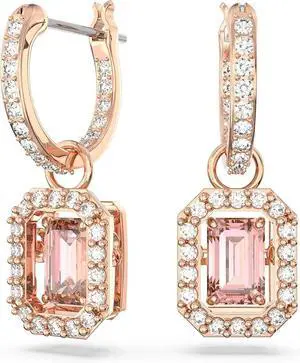 Swarovski Una Drop Earrings Octagon Cut Pink Rose Gold-tone Plated