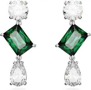 Swarovski Mesmera Drop Earrings Mixed Cuts Green Rhodium Plated