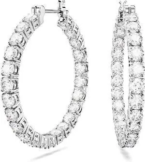 Swarovski Matrix Hoop Earrings Round Cut White Rhodium Plated