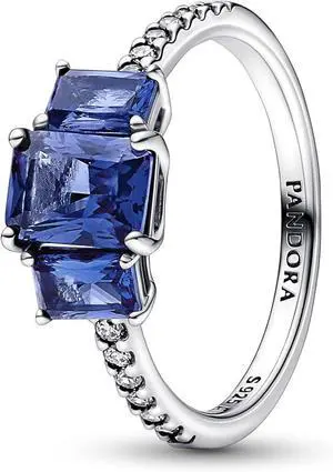 Pandora Blue Rectangular Three Stone Sparkling Ring