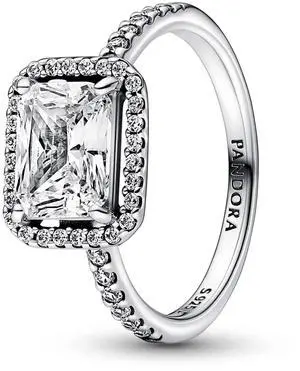 Pandora Rectangular Sparkling Halo Ring