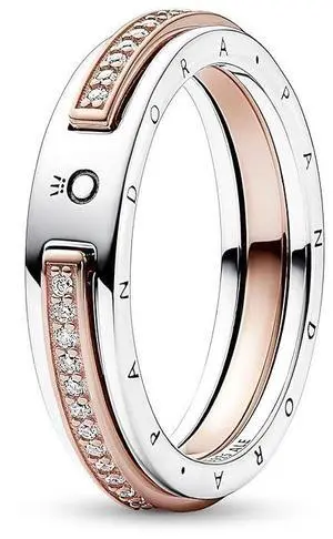 Pandora Signature Two-tone Logo & Pave Ring